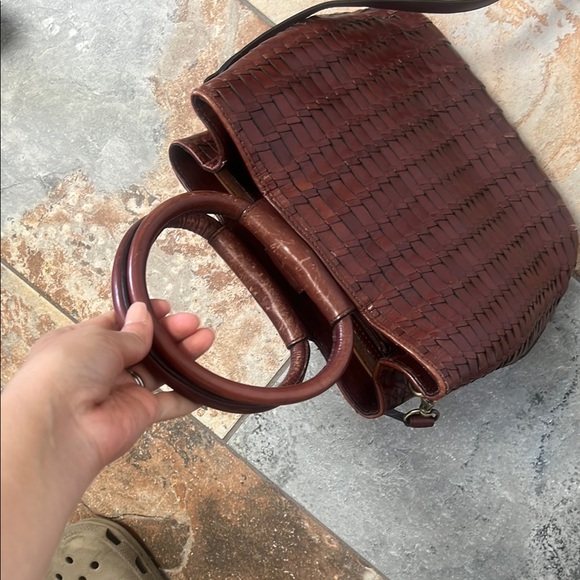 Elegant Brown leather Woven style boho Handbag - Picture 10 of 11